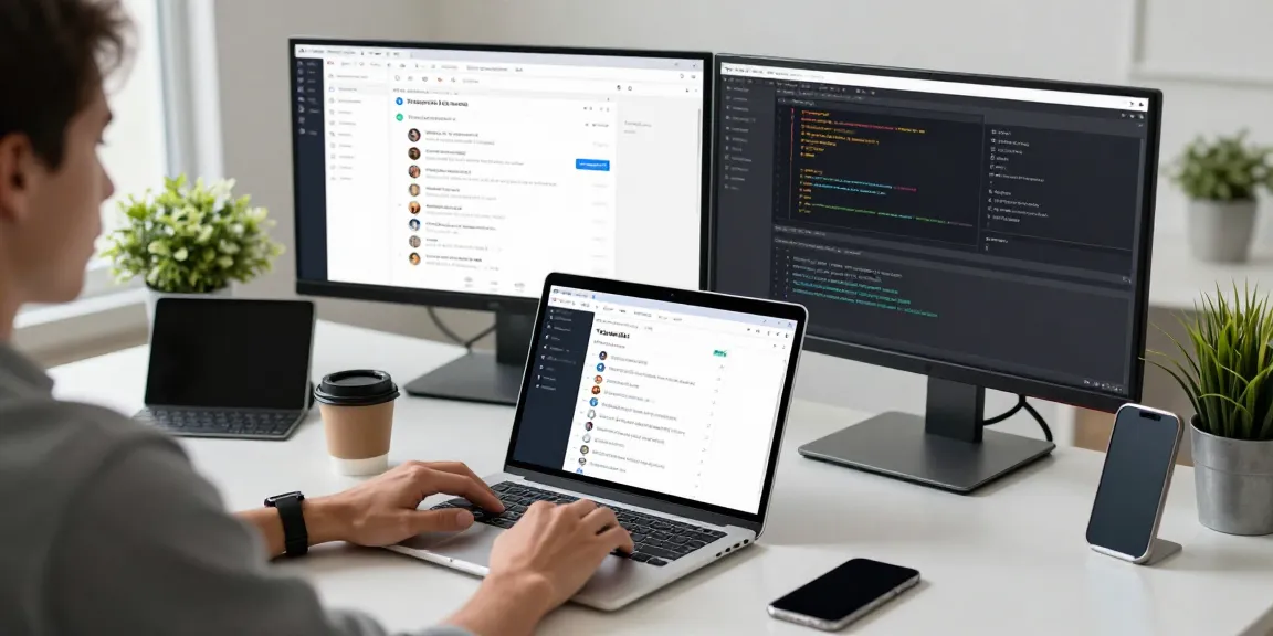 Using Telegram Web Version on a sleek laptop in a modern workspace