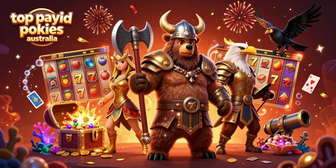 Engage with the top payid pokies australia in this vibrant 3D scene featuring slots and unique characters.