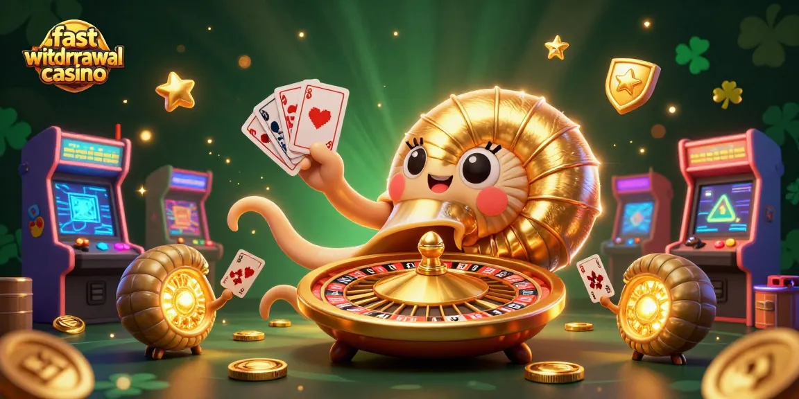 Experience a fast withdrawal casino with a vibrant 3D scene filled with glowing arcade machines and animated characters.